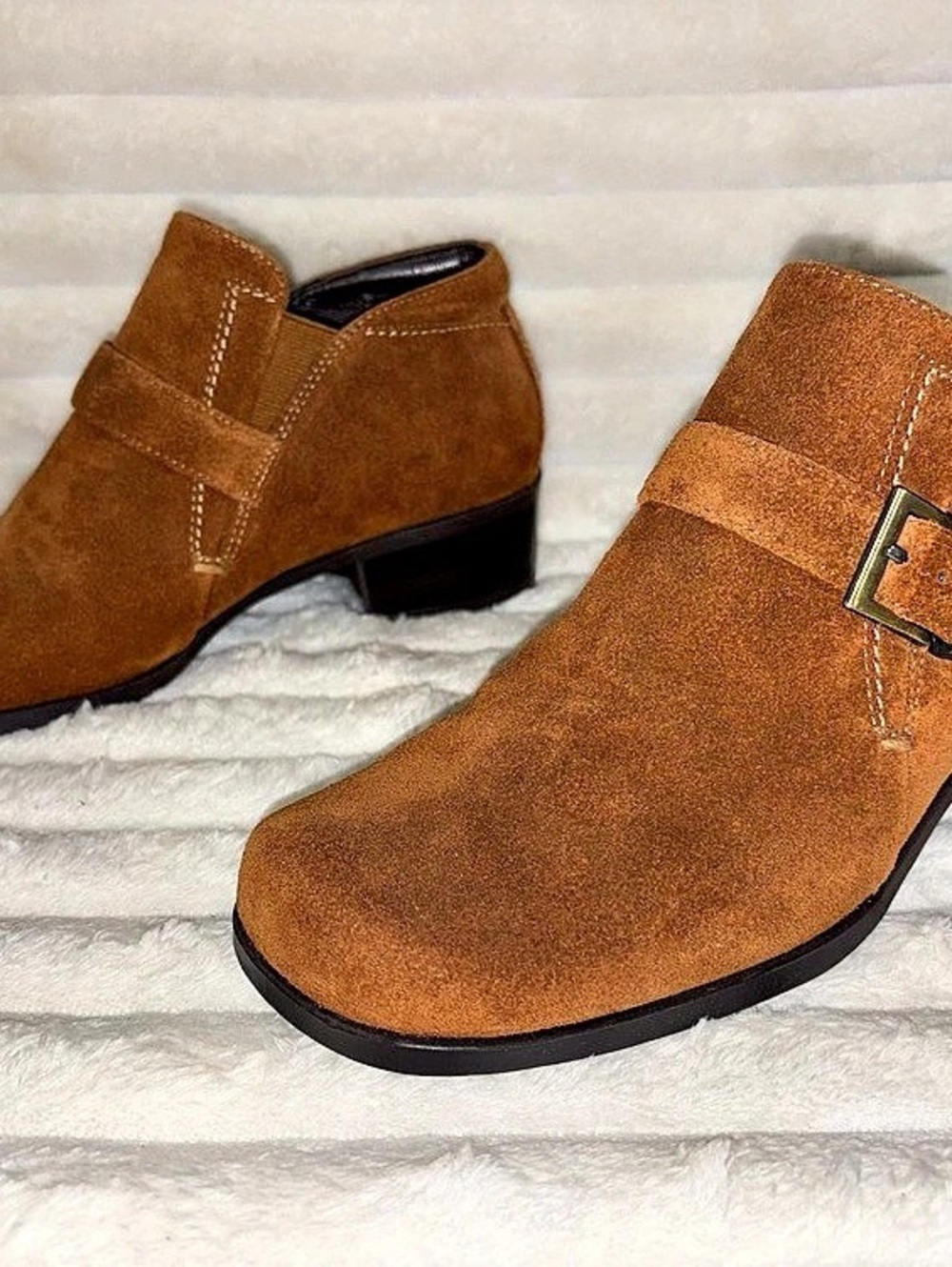 Markon Suede-Style Buckle Ankle Boots in Brown 8M